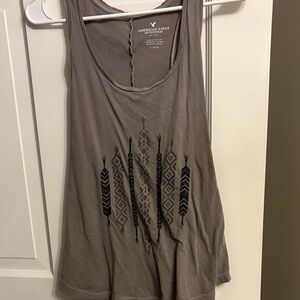 American Eagle Outfitters Taupe Tank Top with Black Pattern